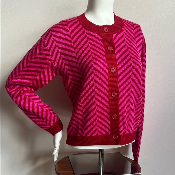 Sugarlips Pink and Red Chevron Cardigan - Picture 1 of 7
